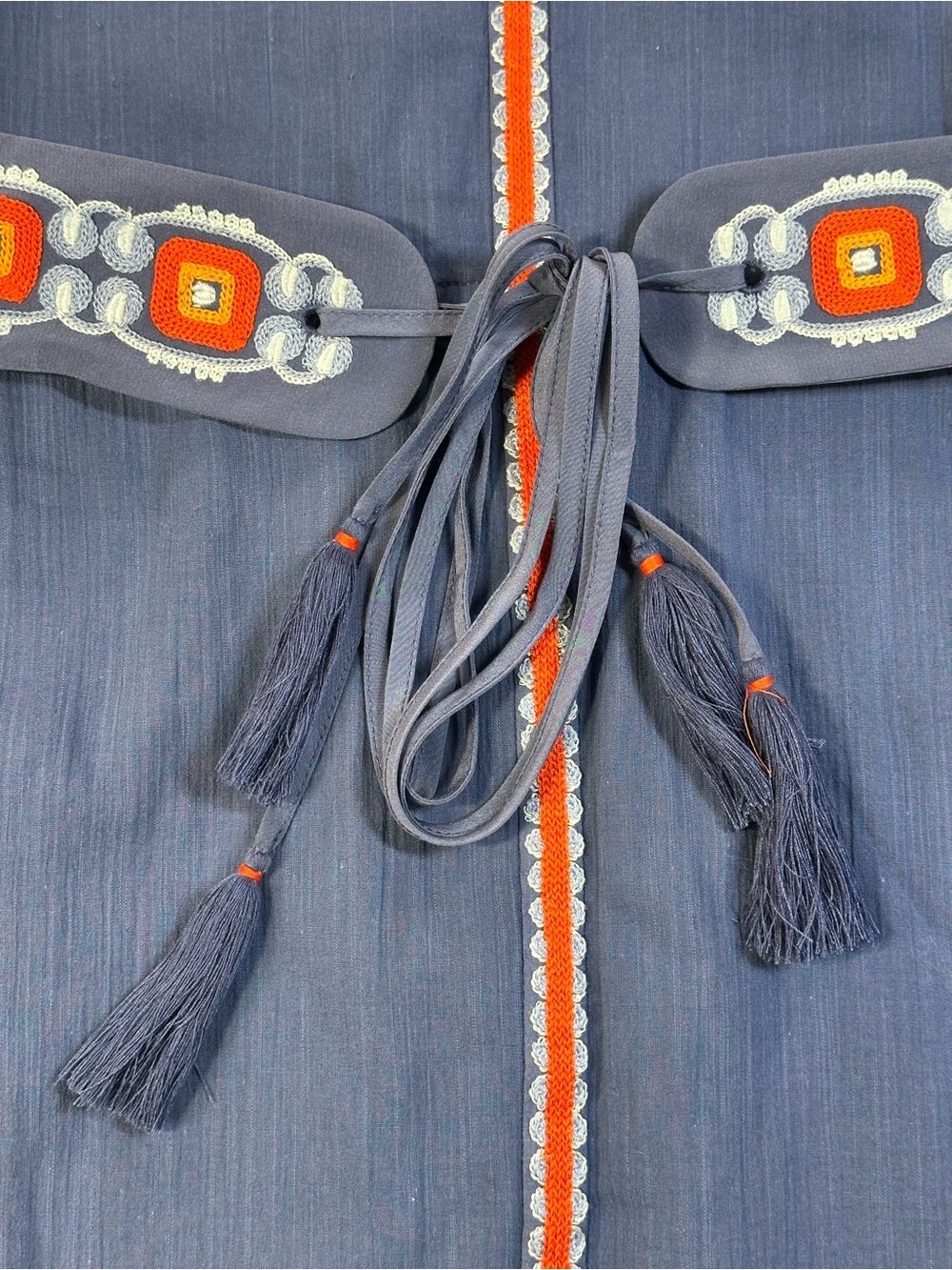 Tory Burch Savannah Crepon Embroidered Belted Midi Dress, Linen/Cotton - Women 6 - Picture 6 of 15